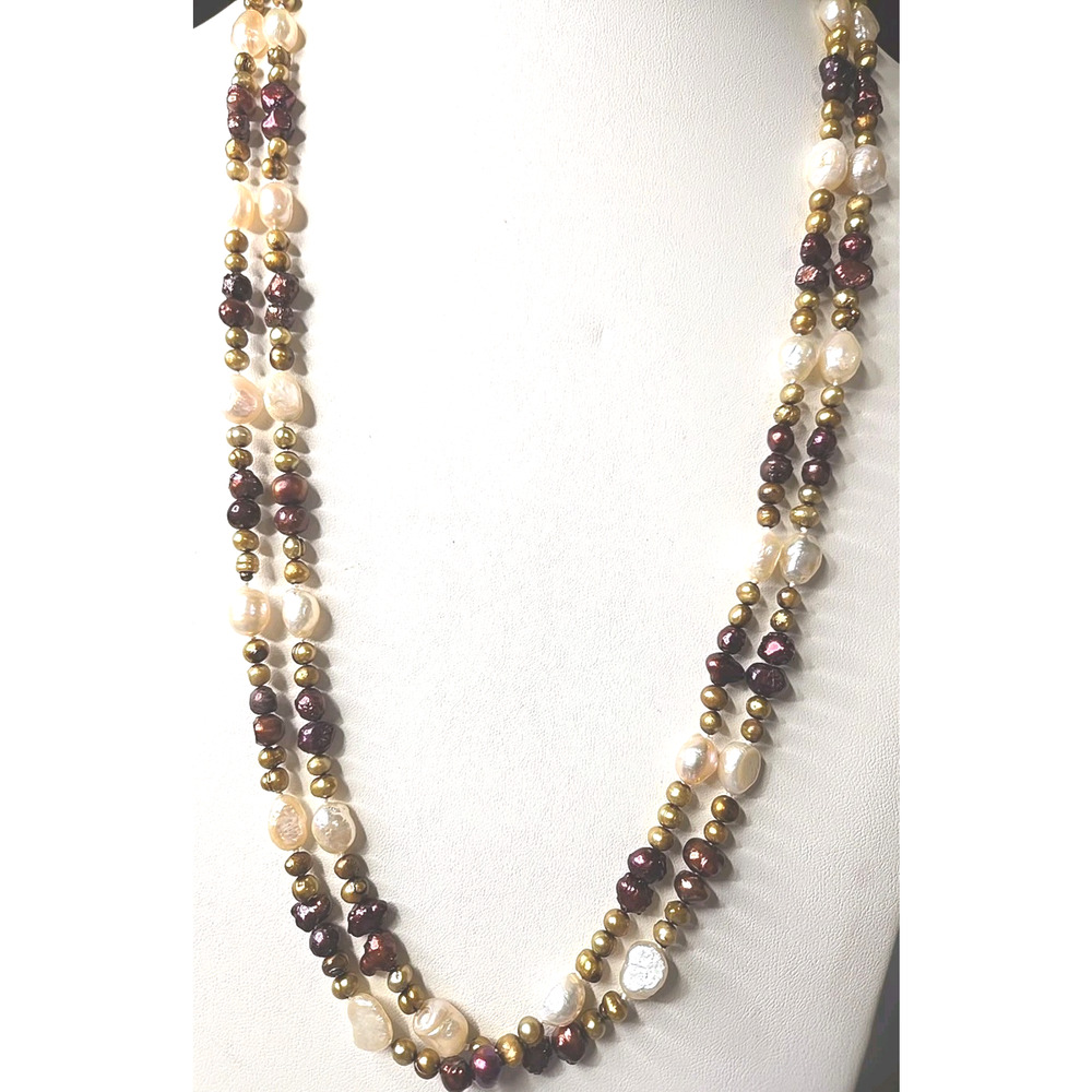 Vintage 60' Freshwater Baroque Pearl Beaded Necklace White Gold Plum Boho